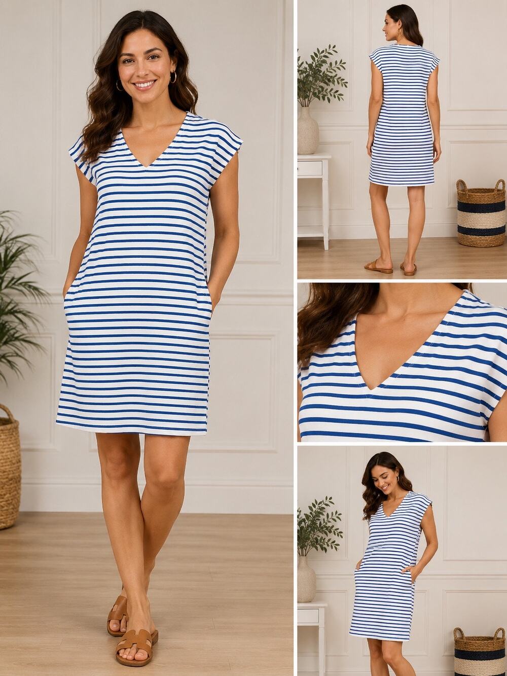 Madewell Blue White Striped Shift Dress XS Cotton Blend Pockets Casual Nautical